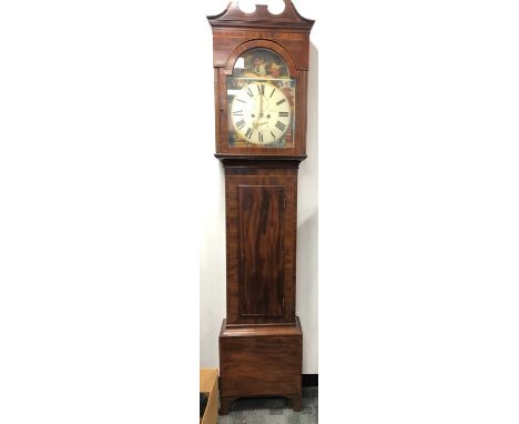 A 19th century and later longcase clock, by D. Duff of Paisley, painted dial with the four seasons, damaged later mahogany cr