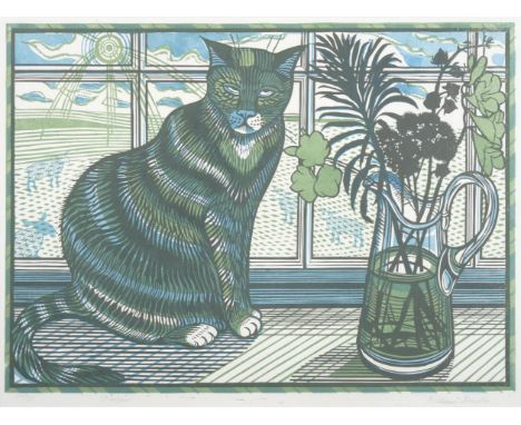 Richard Bawden RWS, RE, MSDC, ARCA (b.1936) ''Prospero'' - Tabby Cat on a windowsill Signed, inscribed and numbered 20/75, co