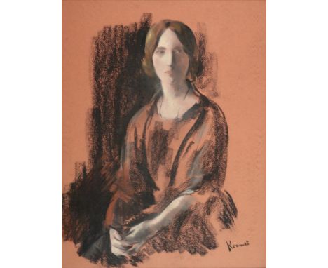 Jacob Kramer (1892-1962) Portrait of an elegant lady, three-quarter length, seated Signed, charcoal and pastel, 50.5cm by 38c