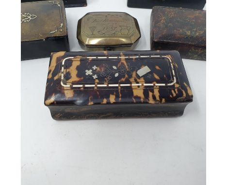 Tiny french Snuff pill box brass 4 inlay mother of pearl small