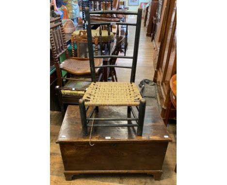An early 20th century ebonised single chair and a trunk, 87 cm wide (2) 