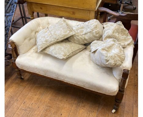 An early 20th century walnut sofa, a corner chair, a wash stand, a stool, a child's chair and a cheval mirror (qty) 