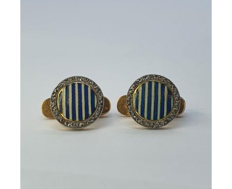 A pair of Cartier 18ct gold, enamel and diamond collar studs 