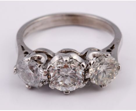 An 18ct white gold three stone diamond ring, ring size KDiamond weight 1.9ct approx 