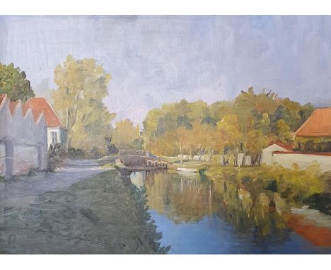 English school, 20th century, landscape, oil on board, 19 x 26 cm, its pair, a print of a lady, 47 x 41 cm, a 19th century pr