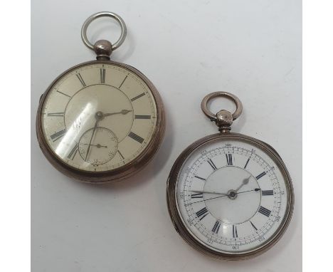 A Victorian silver open face pocket watch, London 1879 and a silver open face chronograph, London 1882 (2) 