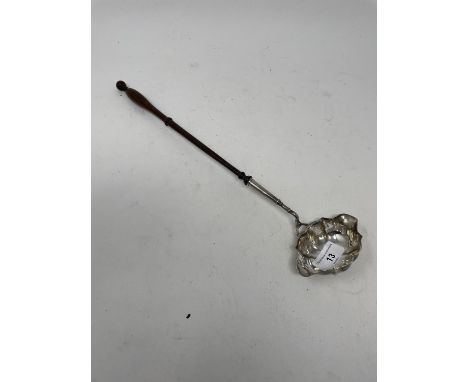 A silver toddy ladle, with turned wooden handle, London 1974 