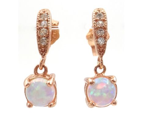 Pair of opal silver-gilt pendant ear-rings, stamped 925 Condition Report Click here for further images, condition, auction ti