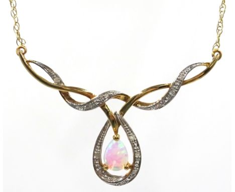 9ct gold opal and diamond necklace, stamped 375 Condition Report Click here for further images, condition, auction times & de