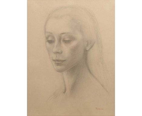 Lisa Rhana (American 1902-1985)Svetlana Beriosova, a head and shoulders portrait, signed, pencil and sepia chalks, 41 x 3cm