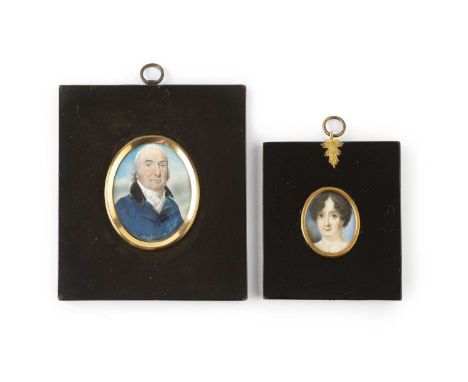 English school (late 18th/early 19th century)A miniature oval portrait of a gentleman, in blue coat and white stock, inscribe