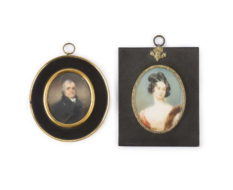 English school (late 18th/early 19th century)An oval miniature portrait of a gentleman in black coat and white stock, waterco