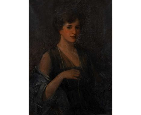Edgar Mitchell (1871-1922)Portrait of Ann Redpath, half length, wearing a pearl necklace and with right hand to her bosom, oi