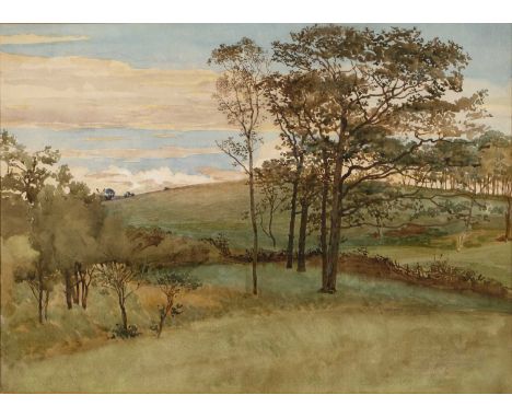 Walter Crane (1845-1915)Late Summer landscape in Northumberland, watercolour, 26 x 36cm *With Peter Nahum 27/2/07 Ex Castle H