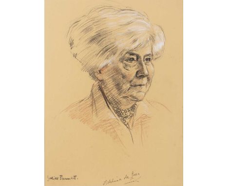 Juliet Pannett (1911-2005)Portrait of 'Adelina de Lara' (1872-1961), signed, inscribed with title, charcoal and sepia chalks 