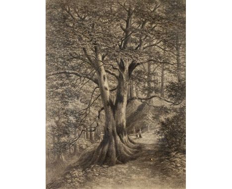 Emma Sandys (1834-1877)The Wishing Tree, signed, charcoal, 57 x 62.5cm; and a pencil head study of a lady attributed to the s
