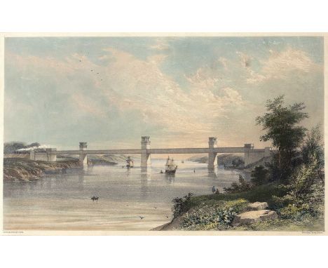 George Childs'Britannia Bridge', lithograph in colours printed by C Moody and published by W Shone c.1847, 27 x 45cm with Fra