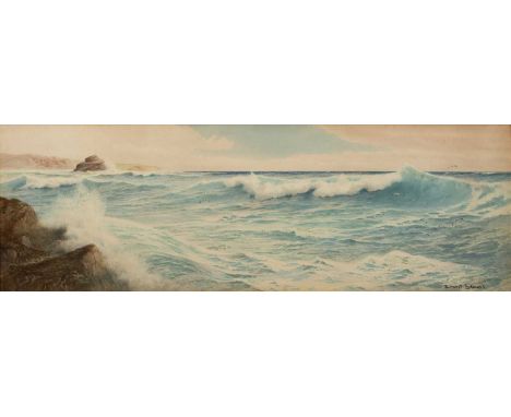 Ernest Stuart (act. 1889-1915)Seascape with gulls, signed, watercolour, 28 x 87cm