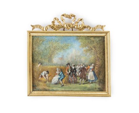 French school (19th century)Figures merry making at harvest time, a rectangular miniature, inscribed 'Sicardi' (lower right),