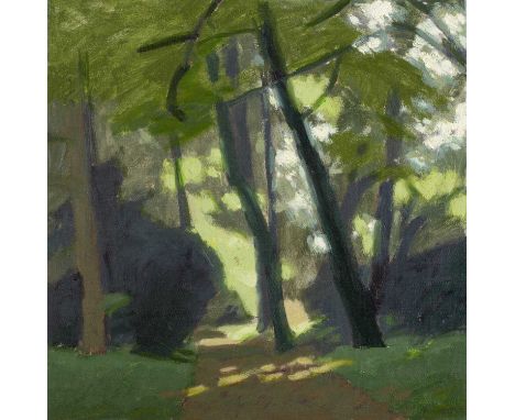John Newberry (b.1934)Trees in Worcester College Gardens, signed, oil on canvas, 31 x 31cm; and three further to include: Tre