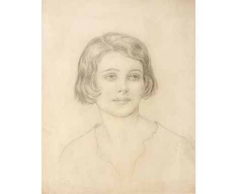 Ambrose McEvoy (1878-1927)Portrait of Anna, daughter of the artist, signed, inscribed to label pasted verso, pencil, 33.5 x 2