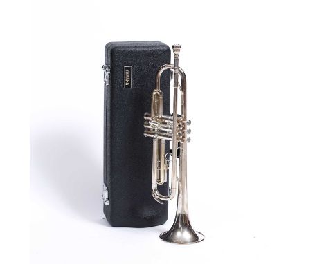 A Yamaha T-100S silver plated trumpet numbered 211475, cased