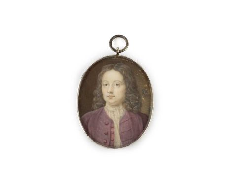 English school (late 18th century)A double sided miniature oval portrait, one side depicting a gentleman in purple coat and w