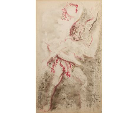 Nikos Ghika (Greek 1906-1994)Ballerina sketch, signed and inscribed 'To Svetlana en Souvenir Dec. 12 1960', watercolour, moun