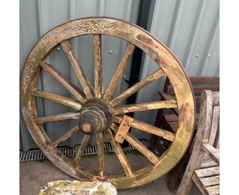 Large vintage wooden wagon wheel approx diameter 51 inches
