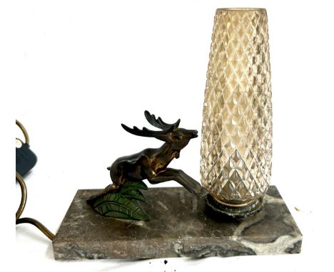 Pair Deco table lamp with marble base , approximate measurements: Height 9 inches, Length 9 inches, Depth 3.5 inches, unteste