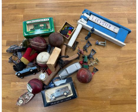 Selection of collectable items includes cricket balls vintage cars, figures etc 
