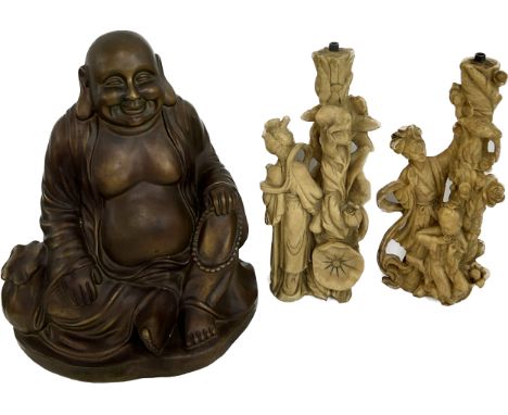 2 resin lamp bases, Buddha, tallest measures: 11 inches tall