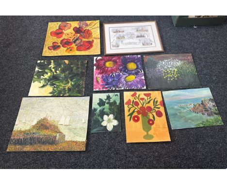Selection of vintage paintings largest measures approx 19 inches tall by 26 inches wide
