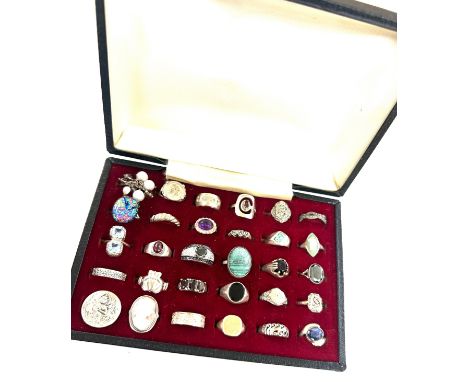 Collection of sterling silver vintage rings, 30 in total weight 130grams in ring display box