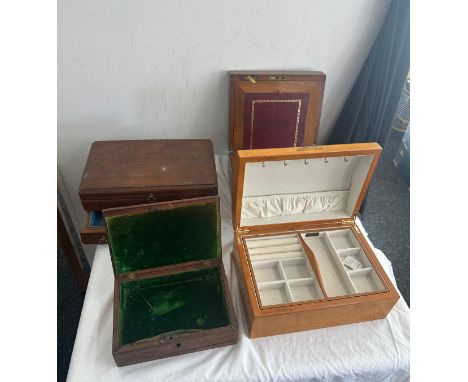 Selection of vintage jewellery boxes and a mahogany writing box 