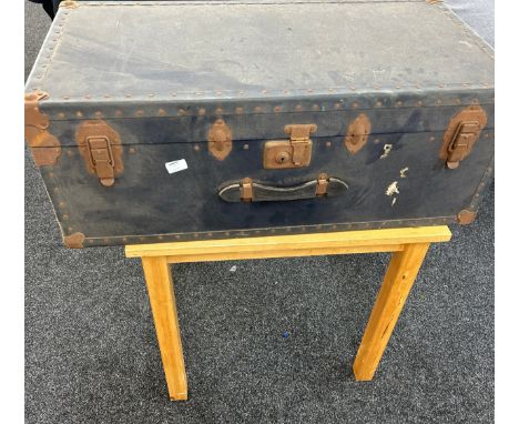 Large vintage trunk measures approx 13.5 inches tall by 36 inches wide and 18 inches deep