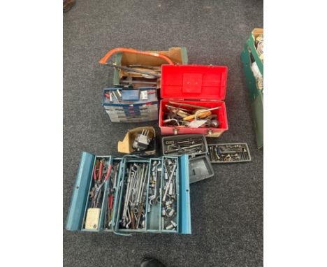 Large selection of vintage and later tools to include tool boxes, nuts, bolts, spanners etc 