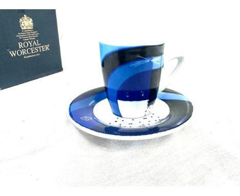 Boxed Royal Worcester Govinder Le chatdleu small cup and saucer, in original box 
