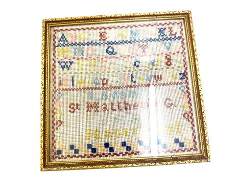 Vintage 1881 victorian sampler measures approx 9 inches by 9 inches