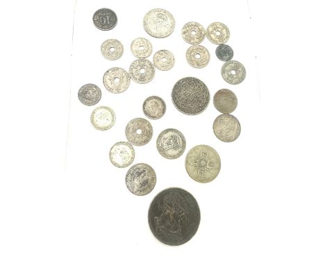 Selection of vintage silver coins includes 1889 crown etc