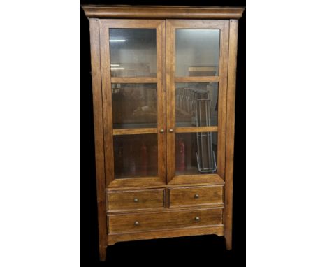 Cherry wood 3 drawer, under 2 shelf bookcase, originally purchased from Marks and Spencers, featuring 2 glass shelves, glazed