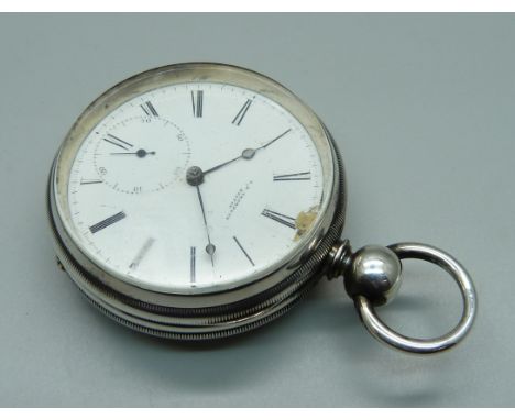 A 19th Century silver cased pocket watch, S.N. Thompson, Boston, the case hallmarked London 1871, the movement with diamond e