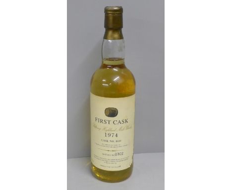 One bottle, First Cask Pulteney Highland Malt Whisky, 1974, cask no. 8489, bottle no. 0302 