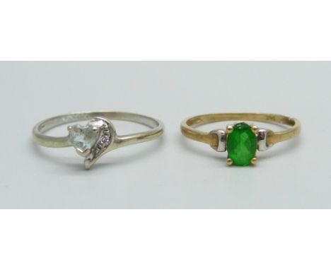Two 9ct gold rings, 2g, K/L and Q 