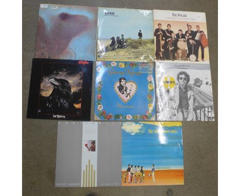 Eight LP records including first pressing Pink Floyd Meddle, Gypsy Kings, Picnic, Randy Newman, Stranglers, etc., and one sin