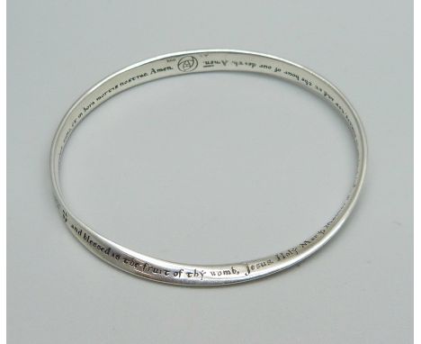 A silver bangle, 'Ave Maria', 17g 