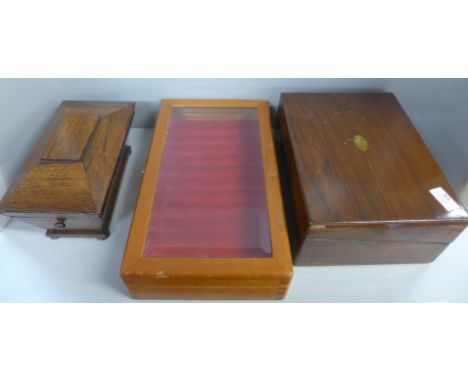 A humidor, a tea caddy and a writing slope with key 