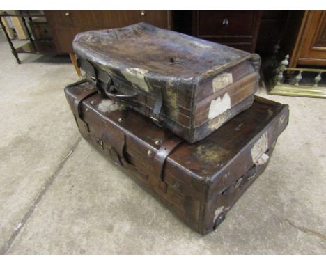 Hill &amp; Millard vintage leather trunk/suitcase and one smaller belonging to Rev John Dixon Wortley who was the author of '