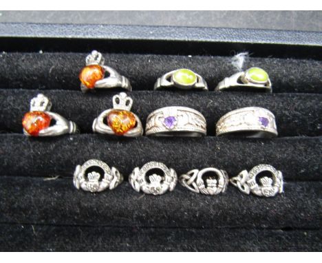 11 Celtic and Claddagh rings 3 with Amber