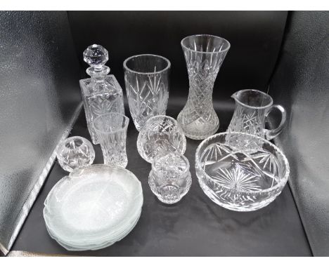 Cut glass decanter, vases and bowl etc&nbsp;